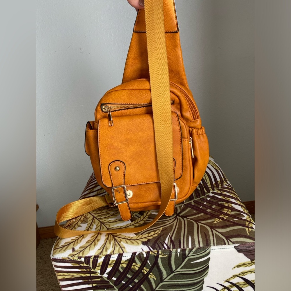Yellow Vegan Leather Sling Bag